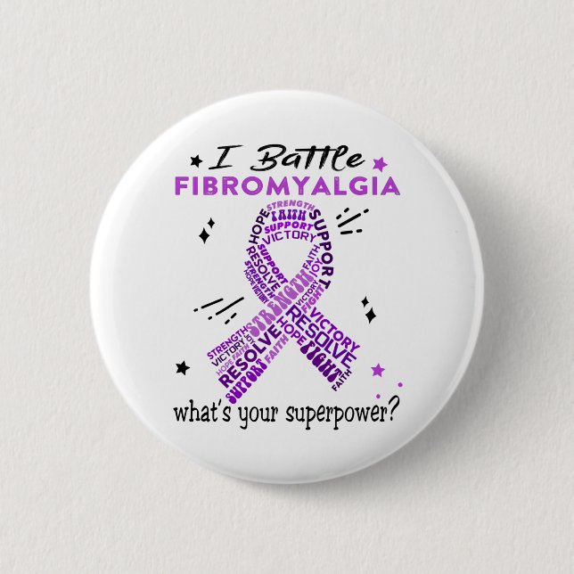 Badge Rond 5 Cm Soutien Fibromyalgia Guerrier dons (Devant)