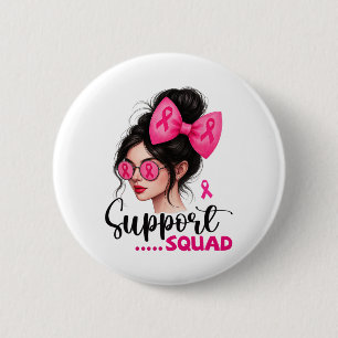 Badge Rond 5 Cm Soutien Squad Messy Bun Girl Pink Breast Cancer Wa