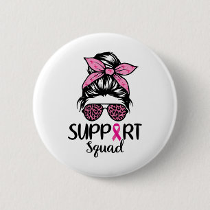 Badge Rond 5 Cm Soutien Squad Messy Bun Leopard Pink Breast Cancer
