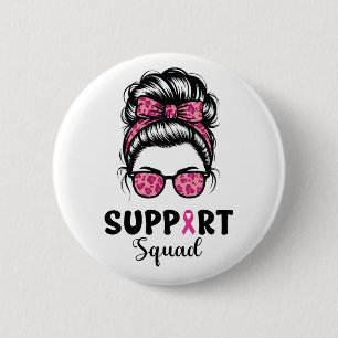 Badge Rond 5 Cm Soutien Squad Messy Bun Pink Warrior Cancer du sei