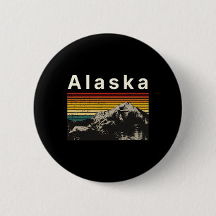 Badge Rond 5 Cm Souvenir d'Alaska Randonnée Montagnes Coucher de s