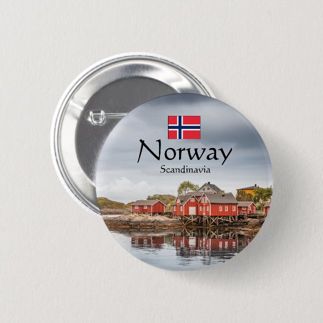 Badge Rond 5 Cm Souvenir de Norvège (Devant & derrière)