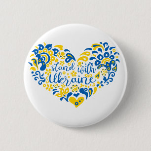 Badge Rond 5 Cm Soyez avec l'Ukraine lettrage et coeur