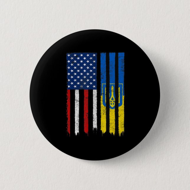 Badge Rond 5 Cm Soyez Avec L'Ukraine Ukrainienne Américaine Flag P (Devant)