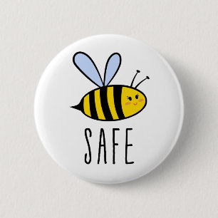 Badge Rond 5 Cm Soyez en sécurité, jolie abeille
