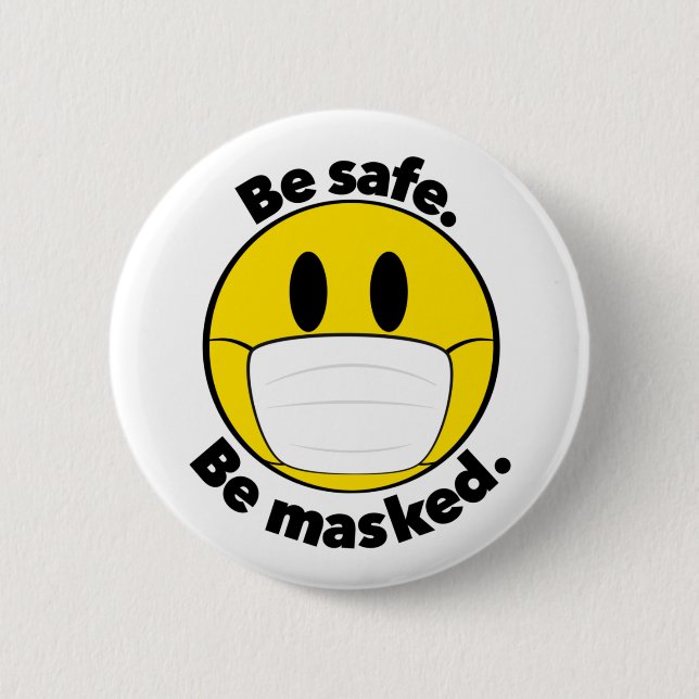 Badge Rond 5 Cm Soyez en sécurité masqué Illustré (Devant)