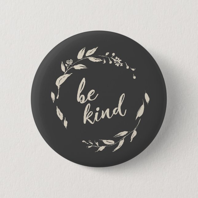 Badge Rond 5 Cm Soyez inspirant Citation Florale en noir (Devant)