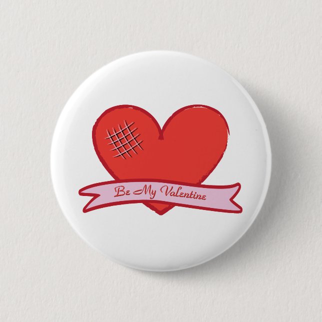 Badge Rond 5 Cm Soyez mon valentine avec le coeur rouge (Devant)