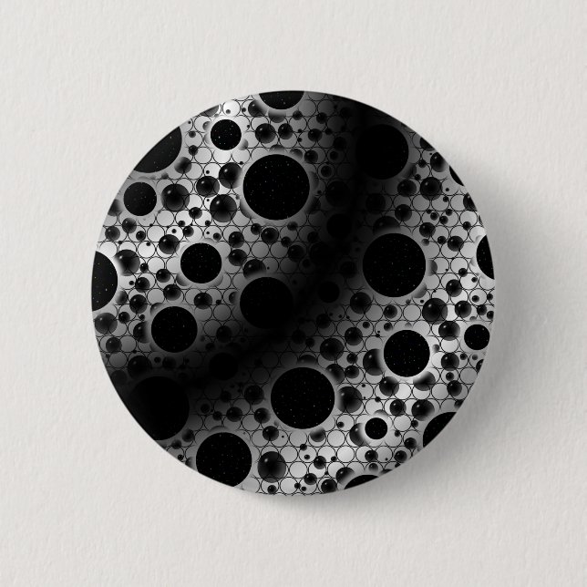 Badge Rond 5 Cm Space Bubble Spots - Blanc/Noir (Devant)