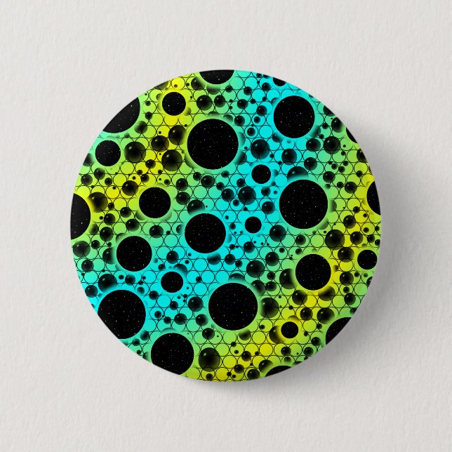 Badge Rond 5 Cm Space Bubble Spots - Cyan/Jaune (Devant)