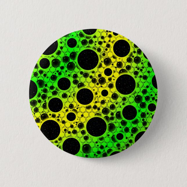 Badge Rond 5 Cm Space Bubble Spots - Jaune/Vert (Devant)