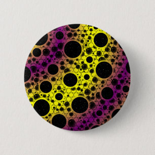 Badge Rond 5 Cm Space Bubble Spots - Jaune/Violet