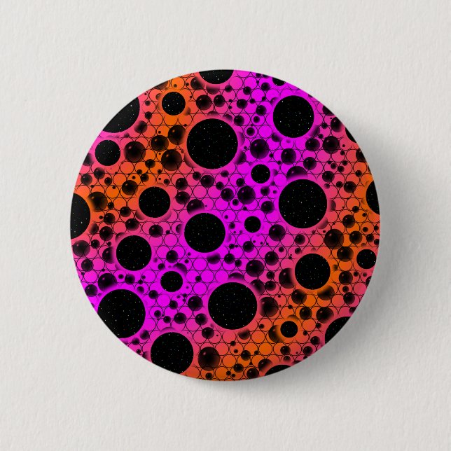 Badge Rond 5 Cm Space Bubble Spots - Rose/Orange (Devant)
