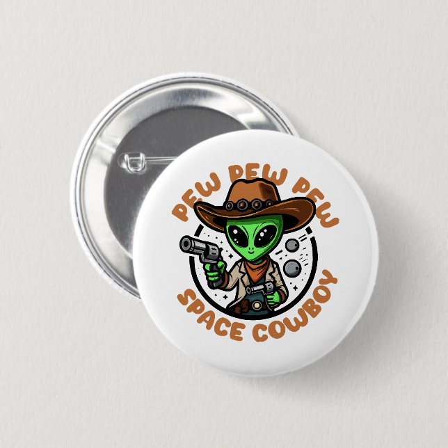 Badge Rond 5 Cm Space Cowboy Funny Alien (Devant & derrière)