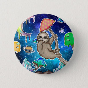 Badge Rond 5 Cm Space Galaxy Sloth Cosmic Champignons Bizarre Crys