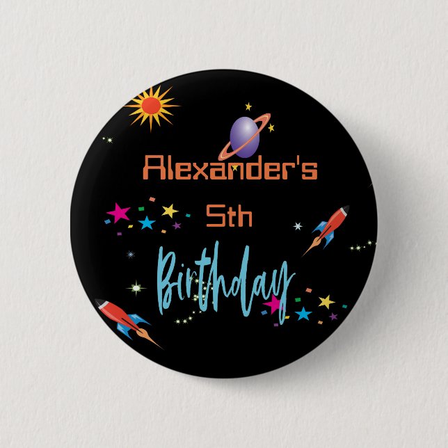 Badge Rond 5 Cm Space Rocket Boys Âge personnel Anniversaire (Devant)