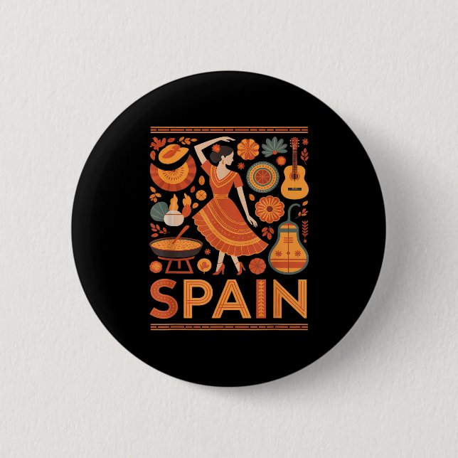 Badge Rond 5 Cm Spain funny spanish culture flamenco guitar paella (Devant)