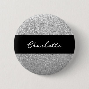 Badge Rond 5 Cm Sparkle de luxe Silver Nom de la Parties scintilla