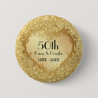 Badge Rond 5 Cm Sparkle Gold Heart 50e anniversaire de Mariage