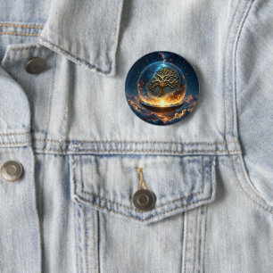 Badge Rond 5 Cm Sphère de Vie – L'Arbre du Monde Doré.