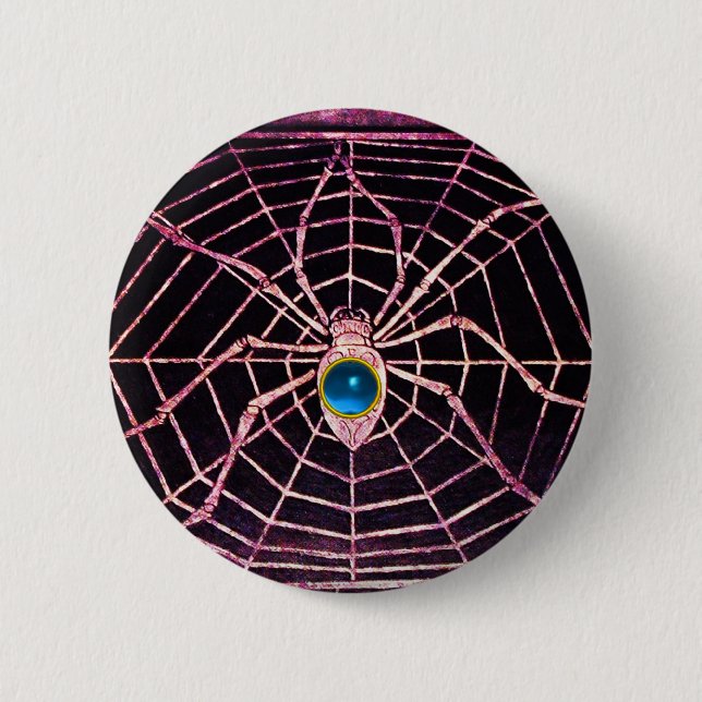 Badge Rond 5 Cm SPIDER ET WEB Bleu Sapphire Noir (Devant)
