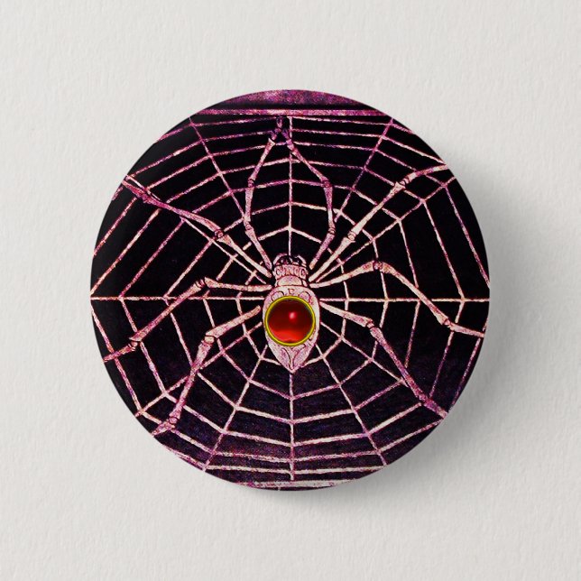 Badge Rond 5 Cm SPIDER ET WEB Rouge Ruby Noir (Devant)