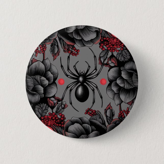 Badge Rond 5 Cm Spider Floral design style gothique (Devant)