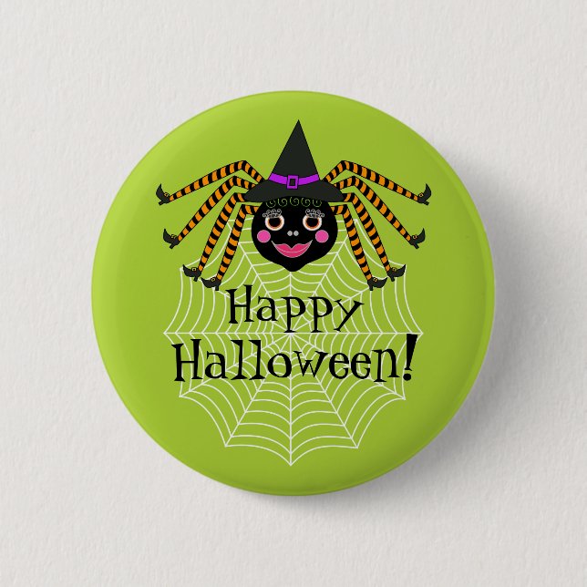 Badge Rond 5 Cm Spider Witch Halloween heureux (Devant)