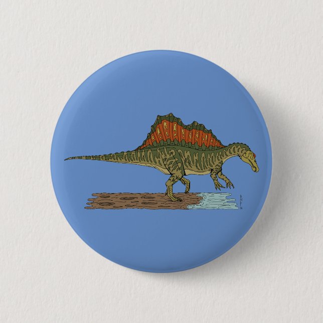 Badge Rond 5 Cm Spinosaure de Dinosaure Crétacé (Devant)
