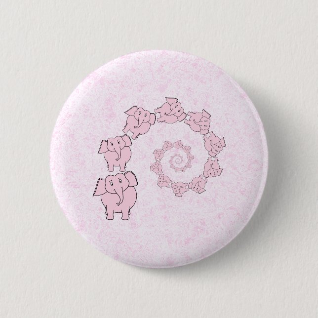 Badge Rond 5 Cm Spirale des éléphants roses. Fond rose (Devant)