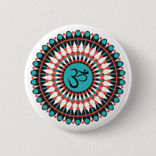 Badge Rond 5 Cm Spiritual Mandala Om Symbol Turquoise Geometric