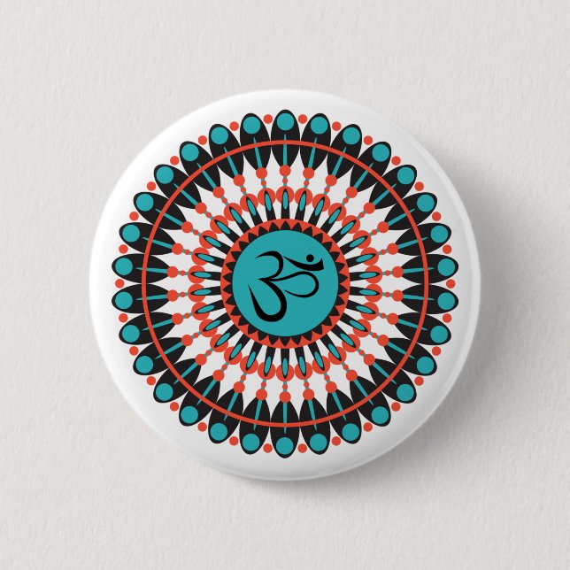 Badge Rond 5 Cm Spiritual Mandala Om Symbol Turquoise Geometric (Devant)
