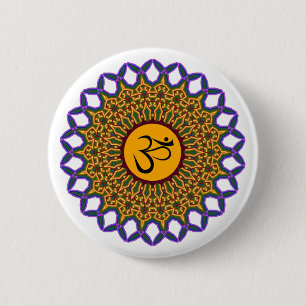 Badge Rond 5 Cm Spiritual Mandala Yoga Om Peacock Kaleidoscope