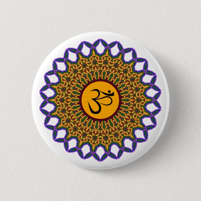 Badge Rond 5 Cm Spiritual Mandala Yoga Om Peacock Kaleidoscope (Devant)