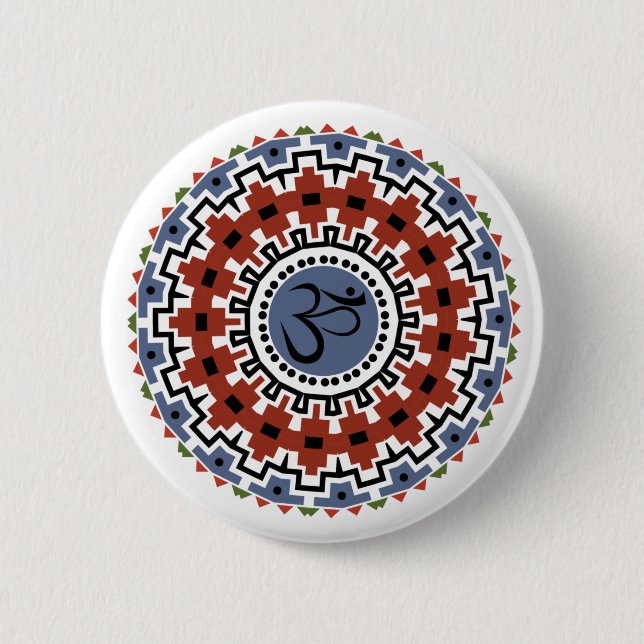 Badge Rond 5 Cm Spiritual Mandala Yoga Om Rust Blue Kaleidoscope (Devant)