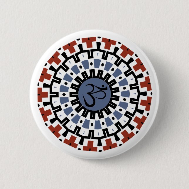 Badge Rond 5 Cm Spirituel Mandala Yoga Om Blue Rust Kaleidoscope (Devant)