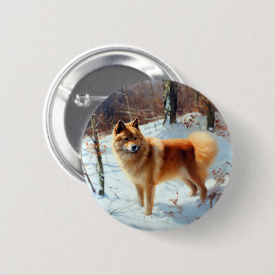 Badge Rond 5 Cm Spitz Finlandais Laisser Neige Noël