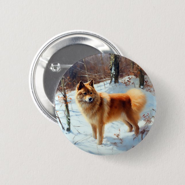 Badge Rond 5 Cm Spitz Finlandais Laisser Neige Noël (Devant & derrière)