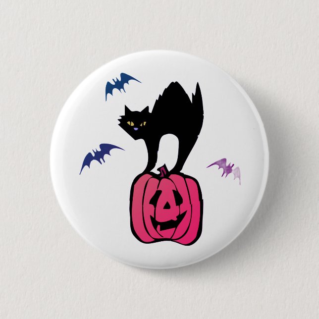 Badge Rond 5 Cm Spooky Cat Halloween Pumpkin Pop Art (Devant)