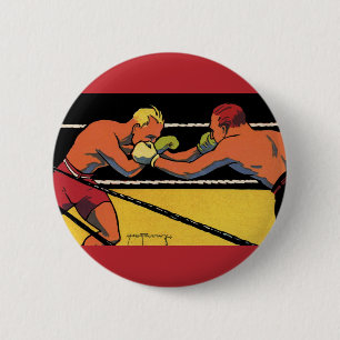 Badge Rond 5 Cm Sports Art Déco vintage Boxe, Boxers Punching