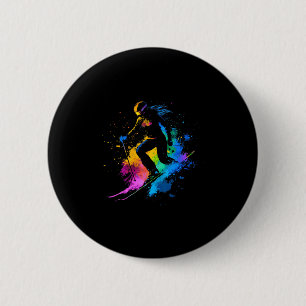 Badge Rond 5 Cm Sports d'hiver Peinture Alpine Éclaboussure Skieur