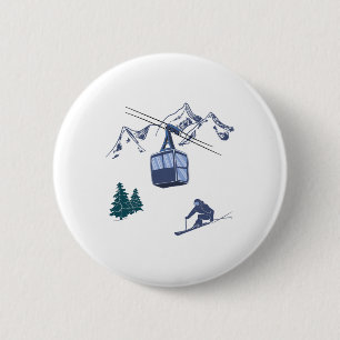 Badge Rond 5 Cm Sports d'hiver Ski Scène de neige Station de ski v