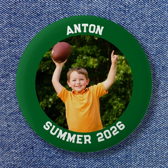 Badge Rond 5 Cm Sports Photo Forêt verte (Sports Photo Forest Green Border Button)