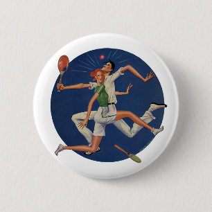 Badge Rond 5 Cm Sports vintages, joueurs de tennis s'écrasent avec