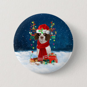 Badge Rond 5 Cm Springer anglais Spaniel chien avec cadeaux de Noë