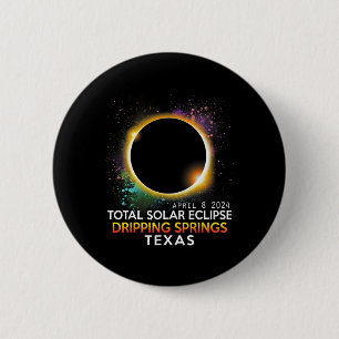 Badge Rond 5 Cm Springs Texas Totalité Total Solaire Eclipse 2024
