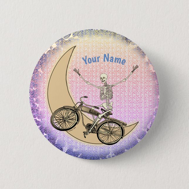 Badge Rond 5 Cm Squelette à vélo épingle (Devant)