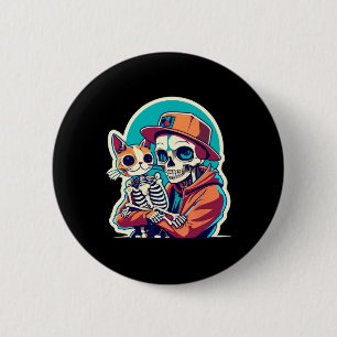 Badge Rond 5 Cm Squelette Anime Tenant Une Chemise Chat Lazy Hallo