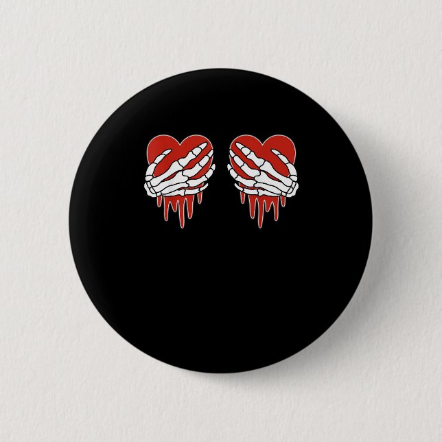 Badge Rond 5 Cm Squelette anti-Valentin mains coeur Goth (Devant)