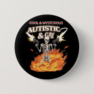 Badge Rond 5 Cm Squelette Autiste et Gay Drôle de Sensibilisation